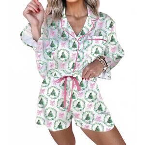 NEW LOVESOFT christmas print pajama short set in green